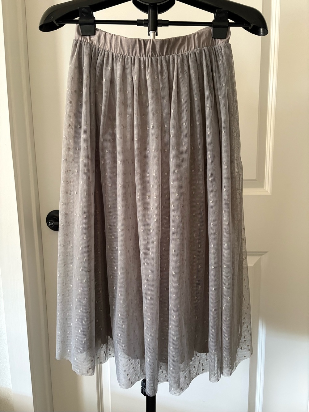 Garnet Hill Cream Dot Mesh Midi Skirt